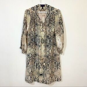 Hale Bob Etsuko Diamondback Laced Dress Snake Reptile Print Lace Up Brown Small
